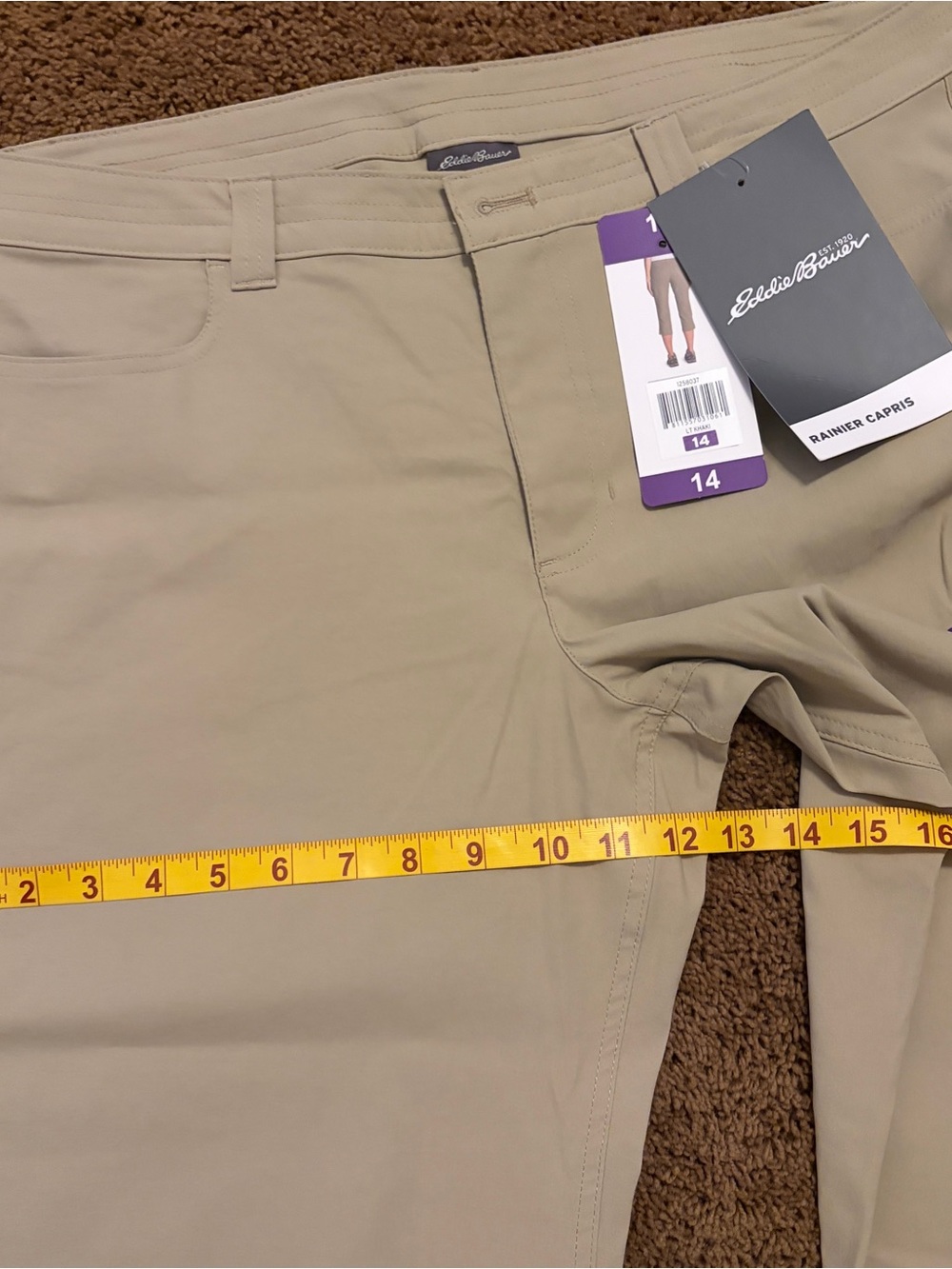 NWT Eddie Bauer Rainier Capris Women’s 14 LT Khaki Hiking Stretch UPF 50+ - Picture 5 of 10